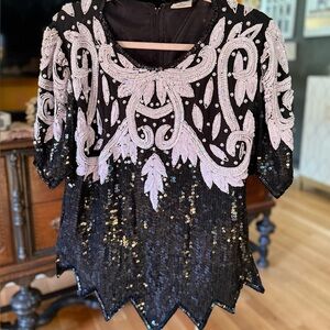 Vintage 80’s Sequin Black  and Silver Embellished Evening Shirt
